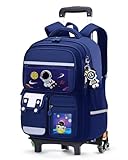 Amythe Schulranzen Jungen mit Trolley, Wasserdichter Schulrucksack mit Reflektoren für Grundschule, Jungen Schultasche mit Rollen, Schultrolley für 1.-4. Klasse, 6 Räder, Blau