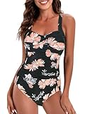 Durio Badeanzug Damen Badeanzüge Einteilige Bauchweg Bademode Swimsuit One Piece Sexy Push Up Badeanzüge Badebekleidung Rosa Druck XL