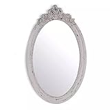 GMMH Charmanter Landhaus Holz Spiegel Wandspiegel, Shabby Chic Vintage Barock Antiker Hängespiegel mit Holzrahmen, Für alle Räume geeignet, 64L x 40B cm, Wandaufhängung, Oval/Weiss