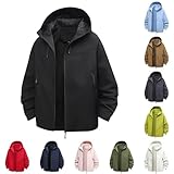 Generisch Softshelljacke für Herren Damen Wasserdicht Regenjacke Outdoor Jacken Warme Gefütterte mit Abnehmbarer Kapuze Atmungsaktive Wanderjacke übergangsjacke (Black, XXXXL)