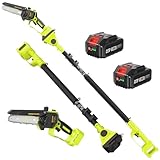 Supstable Akku-Hochentaster, 6 Zoll Mini Akku Kettensäge mit Verlängerung bis 4,6 m, Elektro Astsäge Teleskop mit 2 x 4000 mAh Akku & Ladegerät, Motorkopf 180° schwenkbar, für Gartenarbeit geeignet
