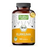 Raibu BIO Kurkuma Kapseln hochdosiert - 180 Curcuma Kapseln - 3000mg pro Tagesdosis - Hoher Curcumin Gehalt - in Deutschland produziert - Vegan Turmeric