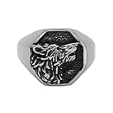 DFWY Wolf Ring Für Männer – Wikinger Odin Wolfskopf Siegelring – Nordische Mythologie Edelstahl Fenrir Tier Amulett Piraten Ring Schmuck Geburtstagsgeschenk (Color : Silver, Size : 10)