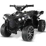 MAMIZO 6V Elektro-Quad Kinder, Kinderfahrzeug mit 3-5 KM/h, MP3-Musikplayer, Trompete, Scheinwerfer & USB-Aufladung, Elektroquad für Kinder ab 3 Jahre, Schwarz