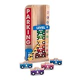 Melissa & Doug 15182 Parkhaus aus Holz zum Zählen und Stapeln mit Farzeugen (12 Teile)