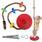 kletterseil,klettergerüst Outdoor,Schaukel Outdoor Kinder Kletterseil Schaukel mit Plattform,Baum Scheibe Schaukel Kletterseil Draussen Tellerschaukel für Garten, belastbar bis ca 200kg（Rot）