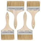 Malerpinsel, 4 Stück Lasurpinsel, Flachpinsel 100mm/125mm/150mm, Lackierpinsel mit Holzgriff, Flächenstreicher für Lacke Lasuren Öle Wand-Farben Naturborstenpinsel