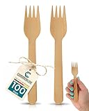 100 Stück Einweg Holzlgabeln Besteck | Holzgabel Einweggabel Einwegbesteck | Holzbesteck Holz Einweg Gabel | Einmalgabel Gabeln aus Holz (100)