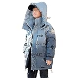 Tilozs Kinder Winterjacke Jungen Winterparka Gefüttert Wintermantel Warme Jacke Outdoor Kapuzenjacke Winddicht Parka Mantel mit Kapuze, Blauer Farbverlauf, 134-140(Größe des Tags: 140)