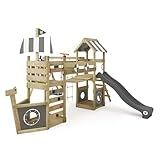 WICKEY Spielturm Klettergerüst StormFlyer mit Schaukel & anthraziter Rutsche, Outdoor Kinder Kletterturm mit Sandkasten, Leiter & Spiel-Zubehör für den Garten