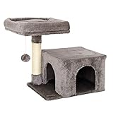 lionto Kratzbaum für Katzen mit gemütliche Liegefläche & Höhle, Höhe 50 cm, Katzenbaum mit Plüschball inkl. Glöckchen, Sisalseil & weichem Plüsch, für kleine & große Katzen geeignet, dunkelgrau