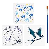 FINGERINSPIRE 3 Stück Schwalbenschablone Zum Malen Mit Pinsel 30x30cm Vorlage Mit Fliegendem Vogel Ausgehöhlte Schwalben Silhouette Schablone Kunststoff PET Tiermotiv Vorlage Für Wanddekoration