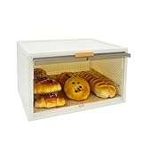 DFEO@MF Brotkasten, 36 x 28 x 21 cm Brotkasten für die Küche mit Transparenten Acrylfenstern, Brotbox mit 20 Brotpapier, hält Ihr Brot Länger Frisch (Weiß)