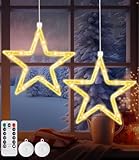 Sterne Weihnachtsdeko Fenster Weihnachtsbeleuchtung,2 Stück LED Stern Fenster Lichter,Batteriebetriebene, Timer, Saugnäpfe,3 Modi,mit Warmweiß LED Lichtervorhang,für Weihnachten Deko, Party,Hochzeit