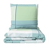 Leonado Vicenti Winter Biber Bettwäsche 135x200 Set flauschig Feinbiber gestreift Grün Petrol Kissenbezug 80x80 cm mit verdecktem Reissverschluss