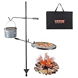 VEVOR Drehspieß Schwenkgrill Stahl 360 x 360 mm, Holzkohlegrill Doppelte Schichten Grillrost Grillgestell 6 kg Belastbarkeit 300 ℃ Freistehend Spießbratengrill BBQ Grill Grillwagen Barbecue Outdoor