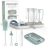 Momcozy 7 in 1 Babyflaschenbürsten-Set, komplettes Flaschenreinigungsset mit Silikonbürste, Nippelbürste, Strohbürste, Seifenspender und Trockengestell, ideal für Zuhause und Reisen