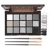 Goth Lidschatten Schwarz, 15 Farben Smoky Eyeshadow Palette, Matt Schimmer Lidschatten Palette, Hochpigmentiert Gothic Make Up Palette, Wasserfest & Langlebig Halloween Liedschatenpalete mit 3 Pinsel