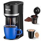 Horavie Kleine Einzelportion-Kaffeemaschine für K und gemahlene Tassen, schnelle Ein-Tassen-Kaffeemaschine mit 340 ml Tank, kompakte Größe für Zuhause, Büro, Wohnmobil und Reisen, Schwarz