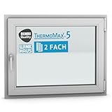 ThermoMax 5 Classic Kunststoff-Fenster, Uw-Wert 1,3, BxH: 100x80cm / 1000x800mm, DIN rechts (Griff links), mit 2-fach Wärme-Isolier-Verglasung, Winkhaus Sicherheitssystem & Rehau Profil