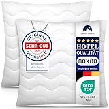 Gentle North Hochwertige Kopfkissen 80x80 cm groß in Hotelqualität - 2er Set Flauschige, gut gefüllte Schlafkissen für Allergiker geeignet (Ökotex 100 Zertifiziert) - 60° Waschbar