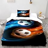 XIKMLSID Fußball Bettwäsche 2-Stück-Set,Mikrofaser,3D Kunst Kissenbezug Mit Reißverschluss,100% Baumwolle Single（135x200cm）