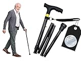 TIGA-MED Gehstock Krückstock Spazierstock | leichtes Aluminium | höhenverstellbar | faltbar | schwarz | bis 100kg | Wanderstock Gehhilfe Gehstöcke Krücken Krückstöcke