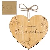 GEBETTER Dankeskarte Holz „Ein herzliches Dankeschön“ Herzform mit Umschläge Karte zum selber beschriften Geschenk Grußkarte Danke sagen Holzkarte zur Hochzeit Geburt Baby Geburtstag Jahrestag