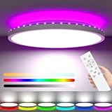 zemty LED Deckenleuchte Dimmbar, 24W 3200LM RGB Deckenlampe Farbwechsel, IP54 Wasserfest Badezimmer Lampe, 3000K-6500K Rund Flach Badlampe Decke für Kinderzimmer Schlafzimmer