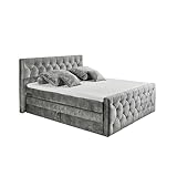 CASHFIELD 8 Boxspringbett mit Bettkasten 180x200, Grau - Bequemes Doppelbett mit 7-Zonen-Federkern Matratze & Kaltschaum Topper mit Klimaband - 200 x 113 x 225 cm (B/H/T)