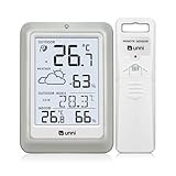 Funk Wetterstation mit Außensensor Batteriebetrieb, Wettervorhersage Funkwetterstation 100M/330FT, °C/°F & 2 Helligkeitsstufen Einstellung (Heat Mold Dew Index) Indoor Outdoor Thermometer Hygrometer