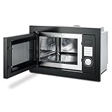 Smad 2in 1 Einbaumikrowelle mit Grill, 60cm breit, 900W, 25L, 8 Automatikprogramme, Kombi, Auftaufunktion, Elektronikuhr, Glasdrehteller 31,5cm, Kindersicherung, Schwarz