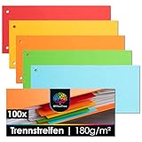 OfficeTree 100x Ordner Trennstreifen Bunt 24x10,5 cm - 5 Farben - gelocht - 180g - Trennblätter für Ordner A4 - Beschreibbar - Ordner Trennblätter Bunt - Trennstreifen für Ordner A4 - Ordner Trenner