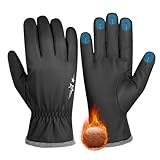 HOZMOZ Winterhandschuhe für Herren und Damen, dickes Plüschfutter, warmes kaltes Wetter, 10 Finger, Touchscreen-Handschuhe, winddicht, wasserabweisend und reflektierend, für Radfahren, Laufen, Fahren,