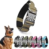 Ledeak Taktisches Hundehalsband mit Griff, Verstellbares Anti Zieh Breites Hunde Halsband Gepolstert, Dog Collar mit Metallschnalle erziehungshalsband für Hunde (Khaki, M)