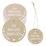 50 Stk Danke Anhänger Geschenkanhänger Hochzeit Etiketten Ein Herzliches Dankeschön Rund Vintage Gastgeschenke Kommunion Konfirmation Deko und Jute Schnur Papieranhänger zum Basteln Taufe