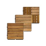 iWerk® – Musterpaket Akazie mit Lamellen | Holzfliese 30 × 30 cm zum Testen | Echtholz-Terrassenfliesen mit Klicksystem | Bodenbelag für Balkon, Garten & Wintergarten