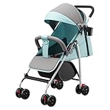 MUL-BOUTIQUE Kompakter Kinderwagen, 0 bis 4 Jahre (30 kg max), leicht (4,12 kg), Buggy für Babys, Komfort, faltbar, kompakt und neigbar, mit Baumwolle, Getränkehalter, Sonnenblende (hellblau)