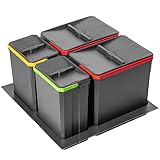 GTV - Abfallsammler Set AxiSpace, für Schubladen und Schränke mit Breite 600 mm, Set Besteht aus Behältern 2x 15L, 2x 7L, Mülleimer aus Kunststoff mit Graphenpartikeln, Farbe Anthrazit