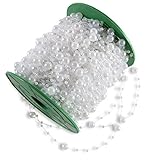 WeddingTree Perlengirlande weiss - Perlenband für Hochzeits- und Partydeko Geburtstag Taufe Weihnachten - 1 Rolle