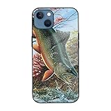 AROONS Fisch springt aus dem Wasser bedruckte Handyhüllen für iPhone 13 Hülle 6,1 Zoll Stoßfest Gehärtetes Glas Hülle für iPhone 13 Case Cover, Anti-Fingerabdruck, Vergilbt nicht