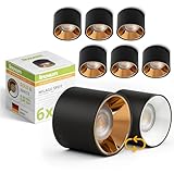 linovum MILAGU Aufbaustrahler Set 6x Aufbauleuchte schwarz gold - 230V LED Spot Aufputz warmweiß - Deckenlampe wechselbare Front Ø80x60mm
