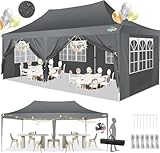 COBIZI Pavillon 3x6m, Faltpavillon 3x6 Wasserdicht Stabil mit 6 Seitenteilen Partyzelt Pop Up Camping Pavillon Gartenzelt Gartenpavillon für Garten Party Festival Hochzeit UV-Schutz（3 mal 6m Grau）