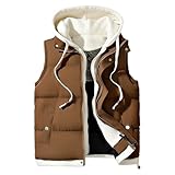 Herren Winterjacke, wattiert, winddicht, ärmellos, für kaltes Wetter, lässige Oberbekleidung, Puffer, Kaffee, 5X-Large