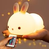 Nachtlicht Kinder Nachtlicht Baby, 16 Farben+Stilllicht Dimmbar+Fernsteuerung Nachtlampe Kinderzimmer Deko Nachttischlampe Kinder,Weich Silikon Kawaii Hase Nachtlampe Kawaii Deko Baby Geschenk Mädchen