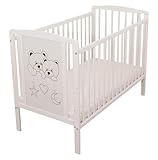 Bello24 - Kinderbett Babybett Zwei Bärchen Ökologisch und aus Massivholz 3 Fach höhenverstellbar mit DREI herausnehmbaren Latten inkl. Matratze 60 x 120 cm