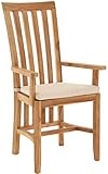 Krines Home Teak Esszimmerstuhl Santos Holz Esszimmer Teak Stuhl mit Lehne Teakstuhl mit Polster (mit Armlehne)