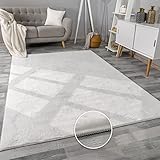 Paco Home Hochflor Teppich Wohnzimmer Flauschig Fellteppich Kunstfell Plüsch Shaggy Weich Fellimitat, Grösse: 120x160 cm, Farbe: Weiß
