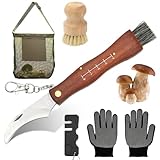 LOMUG Pilzmesser mit Bürste und Lineal, Taschenmesser Klappmesser Edelstahl Pilzsammler Messer für Champignon/Trüffel, Schwammerlmesser Mushroom Knife mit Handschuhe Pilzbürste Pilzsammeltasche