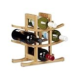 Relaxdays Weinregal aus Bambus, für 9 handelsübliche Flaschen, originelles Design, freistehend,14.5 x 30 x 30 cm, natur